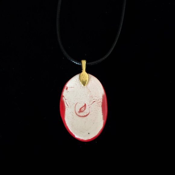 Handmade Ceramic Red Skull Cameo Pendant Necklace - Picture 9 of 14